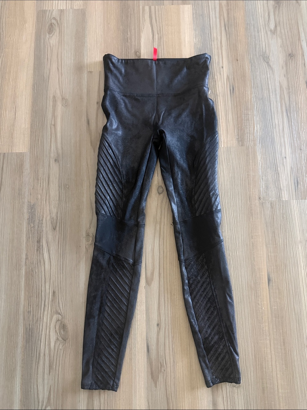 Spanx Glossy Black Faux Leather Moto Leggings